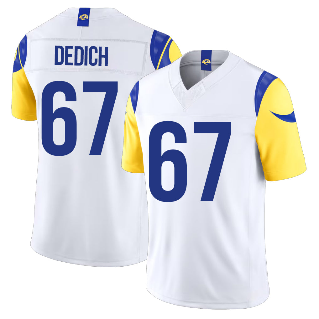 Los Angeles R #67 Dedich Player Football V Neck Short Sleeve White Jersey Justin For Men Youth Women Gift