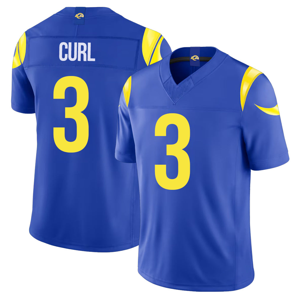 Los Angeles R #3 Curl Player Football V Neck Short Sleeve Royal Jersey Kam For Men Youth Women Gift