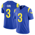 Los Angeles R #3 Curl Player Football V Neck Short Sleeve Royal Jersey Kam For Men Youth Women Gift