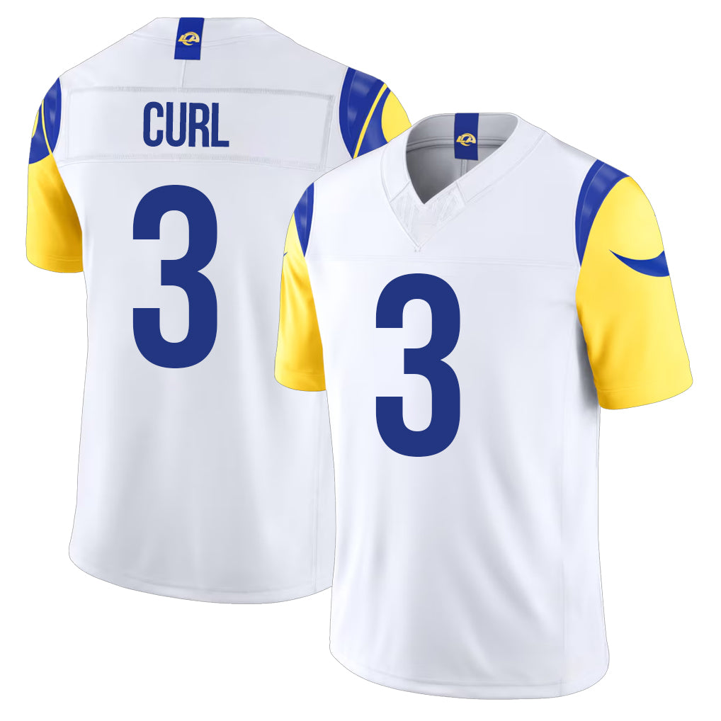 Los Angeles R #3 Curl Player Football V Neck Short Sleeve White Jersey Kam For Men Youth Women Gift