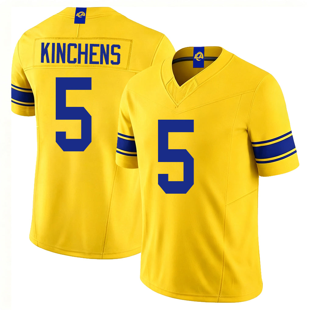 Los Angeles R #5 Kinchens Player Football V Neck Short Sleeve Gold Jersey Kamren For Men Youth Women Gift