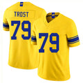 Los Angeles R #79 Trost Player Football V Neck Short Sleeve Gold Jersey Keagen For Men Youth Women Gift