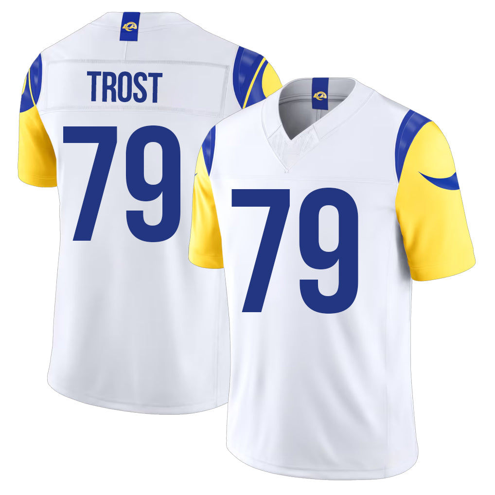 Los Angeles R #79 Trost Player Football V Neck Short Sleeve White Jersey Keagen For Men Youth Women Gift