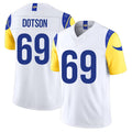 Los Angeles R #69 Dotson Player Football V Neck Short Sleeve White Jersey Kevin For Men Youth Women Gift