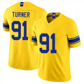 Los Angeles R #91 Turner Player Football V Neck Short Sleeve Gold Jersey Kobie For Men Youth Women Gift