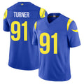 Los Angeles R #91 Turner Player Football V Neck Short Sleeve Royal Jersey Kobie For Men Youth Women Gift