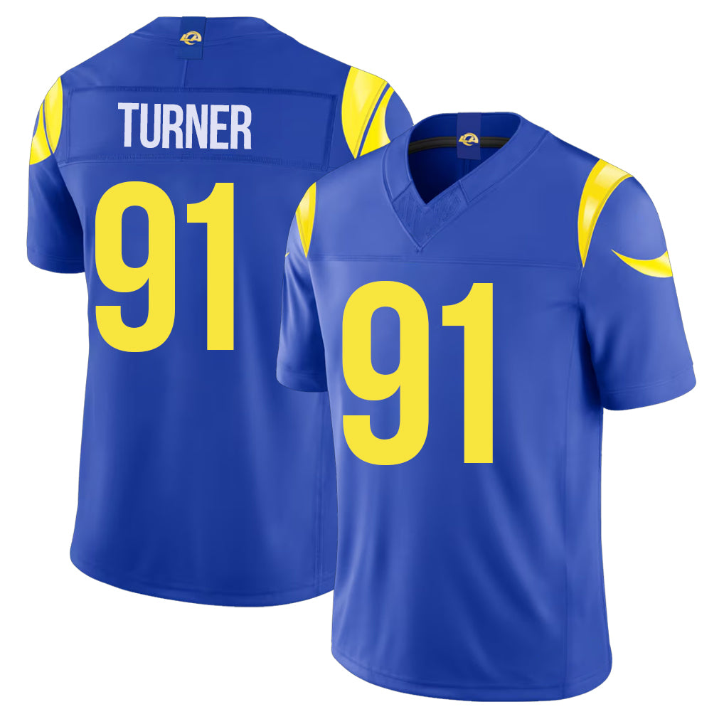 Los Angeles R #91 Turner Player Football V Neck Short Sleeve Royal Jersey Kobie For Men Youth Women Gift