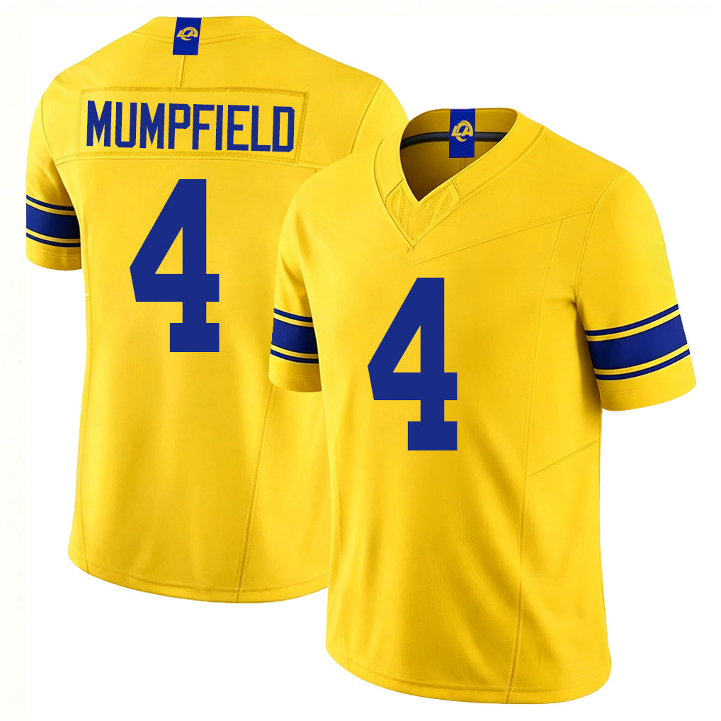 Los Angeles R #4 Mumpfield Player Football V Neck Short Sleeve Gold Jersey Konata For Men Youth Women Gift