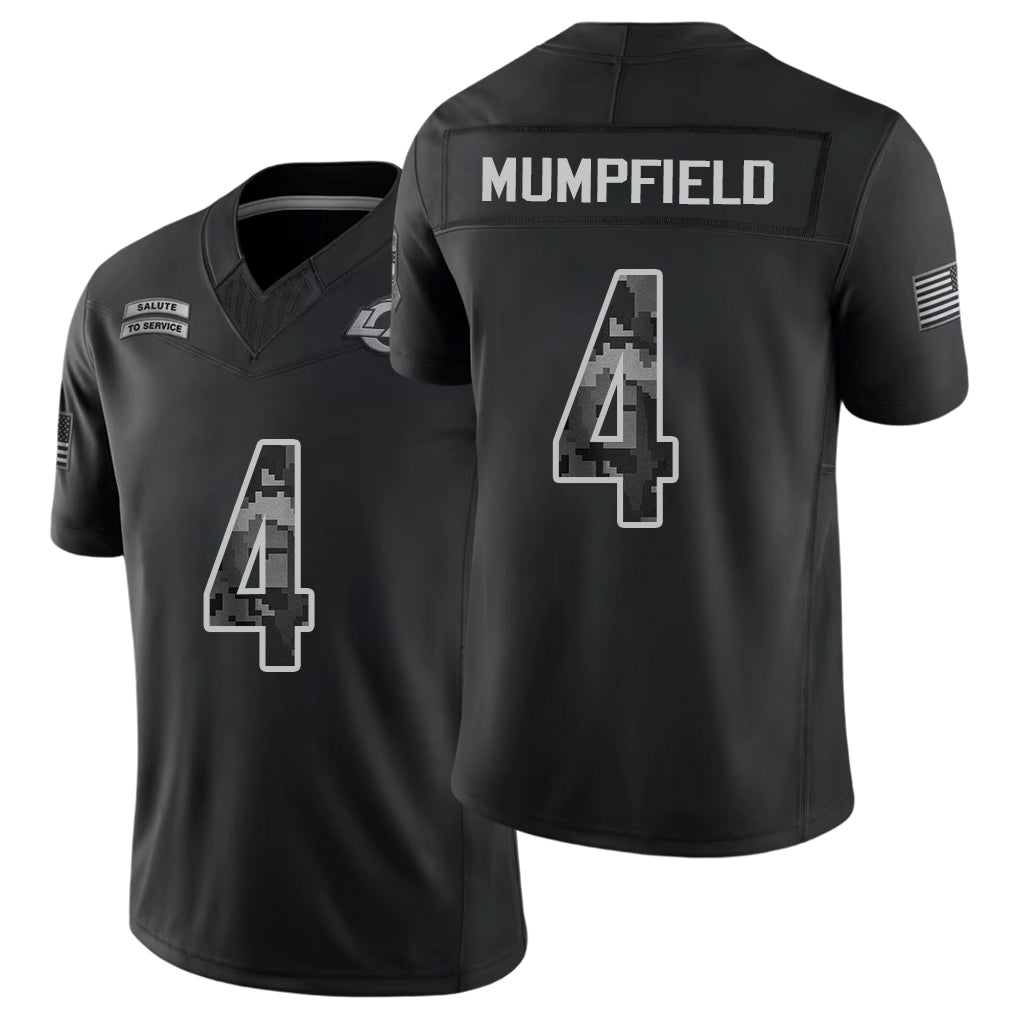 Los Angeles R #4 Mumpfield Player Football V Neck Short Sleeve Black Jersey Konata For Men Youth Women Gift