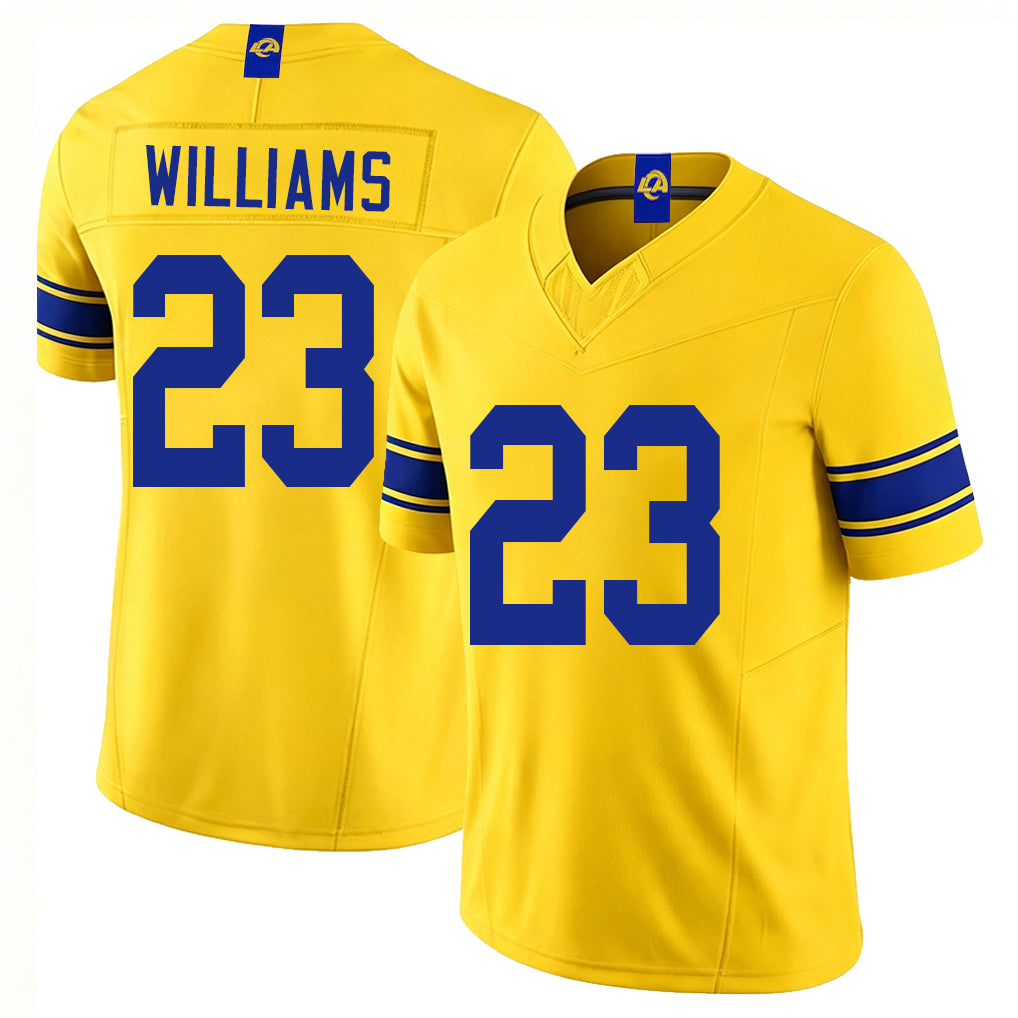 Los Angeles R #23 Williams Player Football V Neck Short Sleeve Gold Jersey Kyren For Men Youth Women Gift