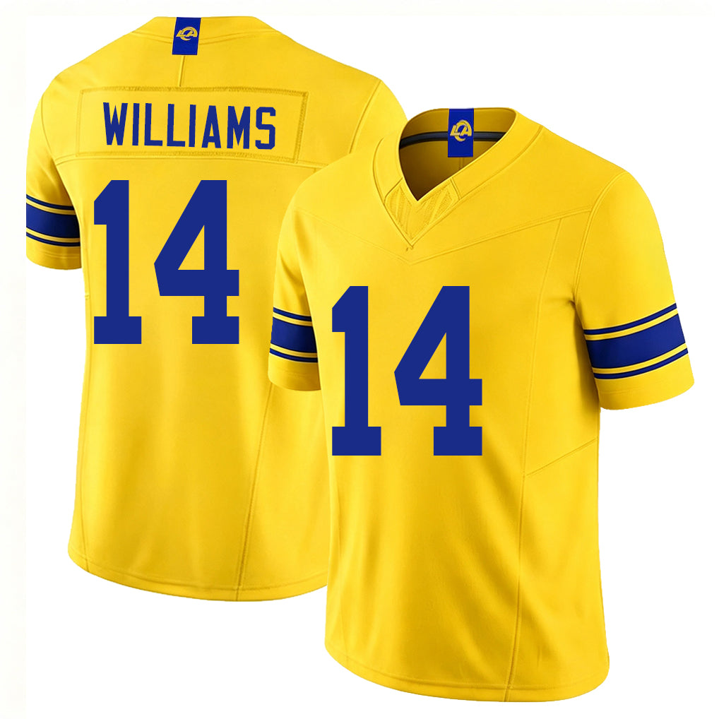 Los Angeles R #14 Williams Player Football V Neck Short Sleeve Gold Jersey Mario For Men Youth Women Gift