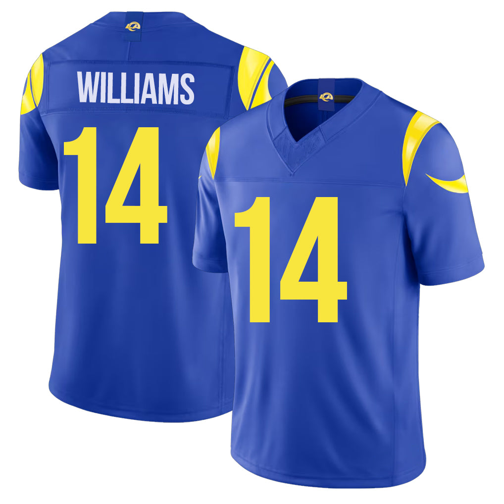 Los Angeles R #14 Williams Player Football V Neck Short Sleeve Royal Jersey Mario For Men Youth Women Gift
