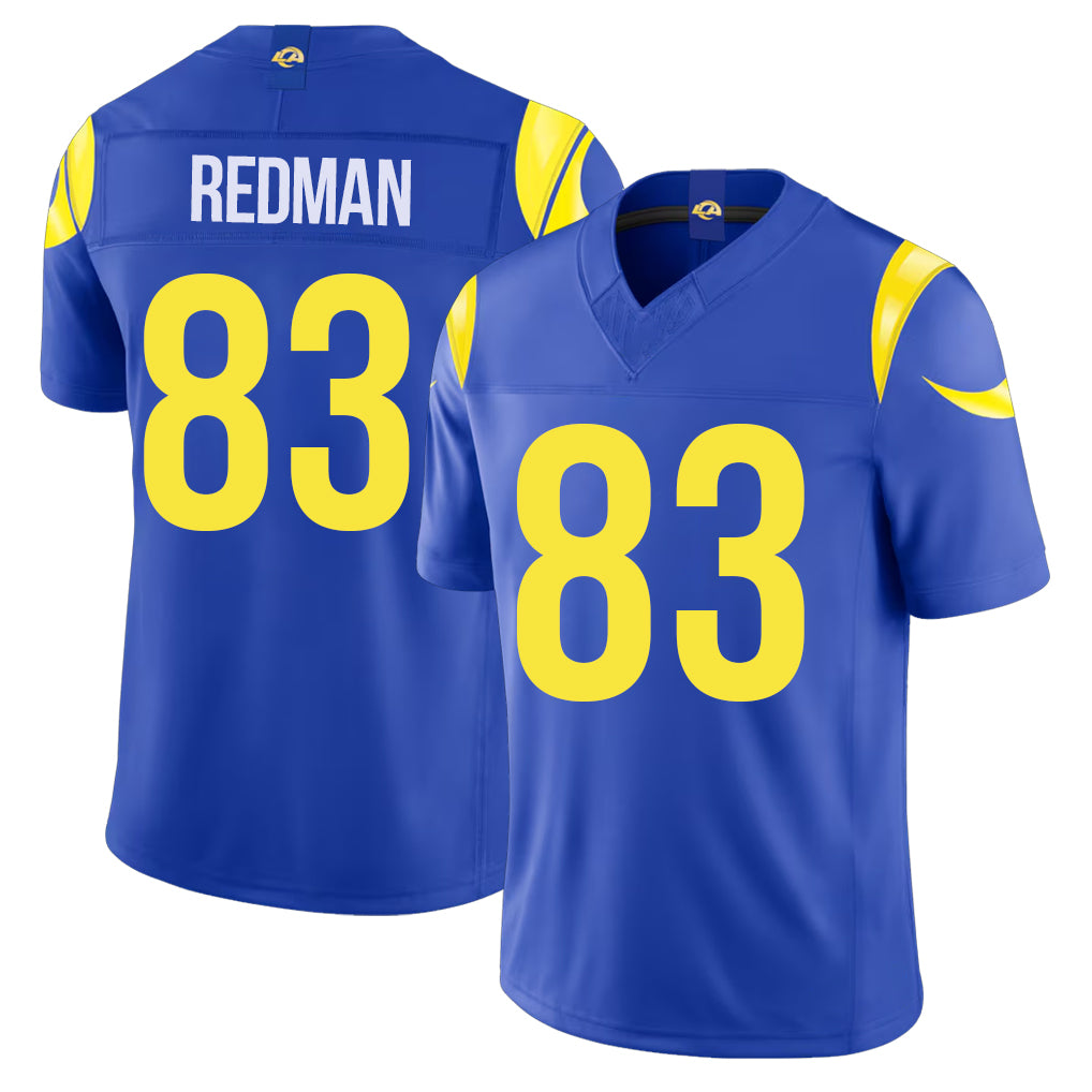 Los Angeles R #83 Redman Player Football V Neck Short Sleeve Royal Jersey Mark For Men Youth Women Gift