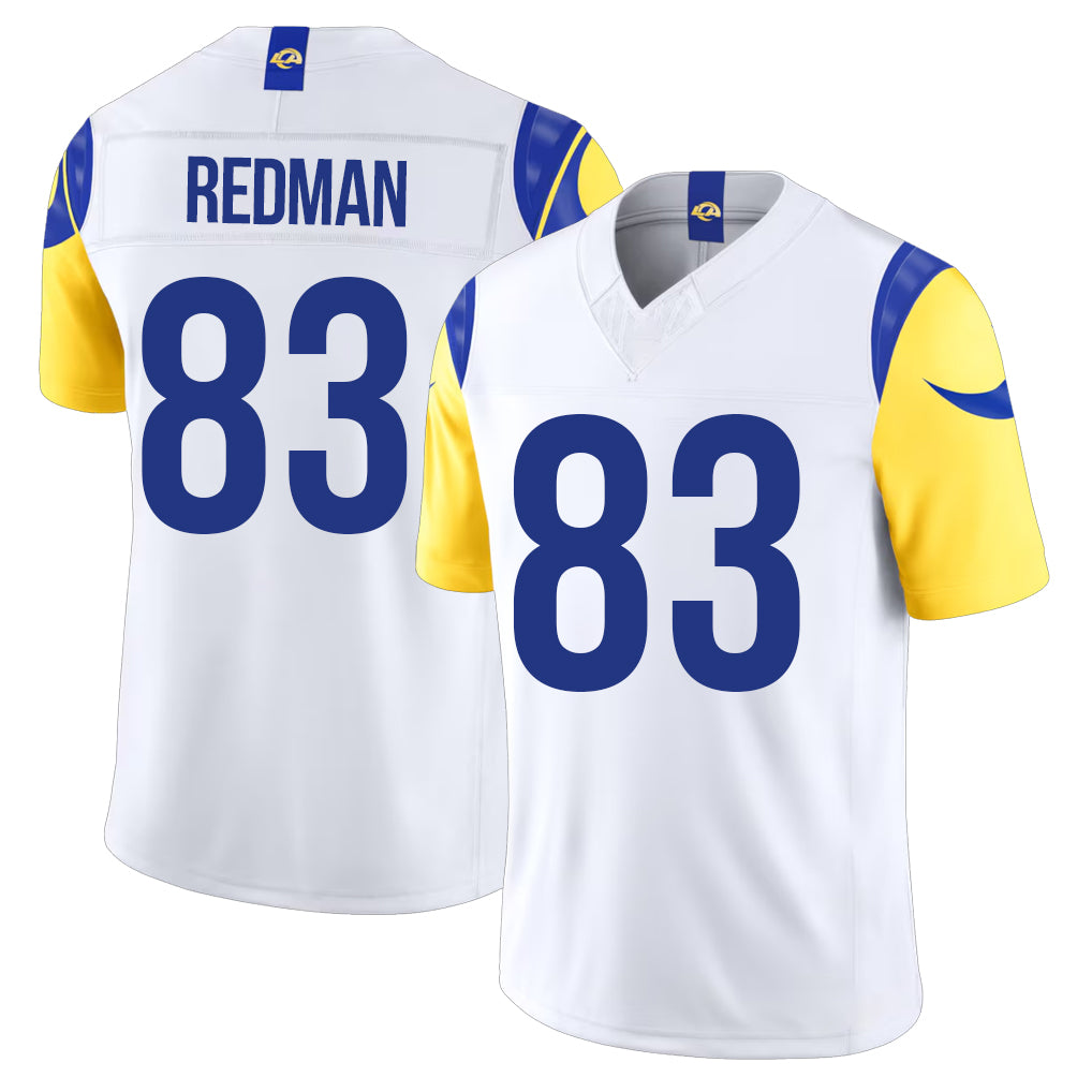 Los Angeles R #83 Redman Player Football V Neck Short Sleeve White Jersey Mark For Men Youth Women Gift