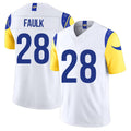 Los Angeles R #28 Faulk Player Football V Neck Short Sleeve White Jersey Marshall For Men Youth Women Gift