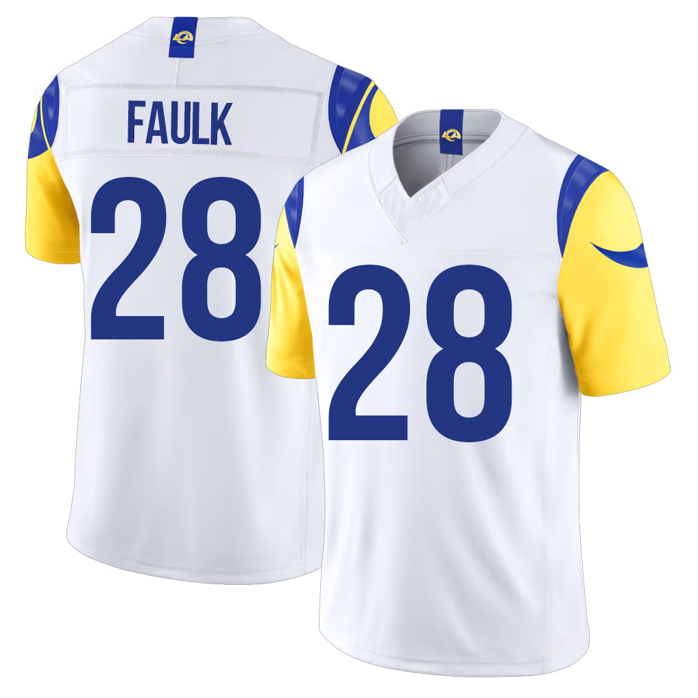 Los Angeles R #28 Faulk Player Football V Neck Short Sleeve White Jersey Marshall For Men Youth Women Gift