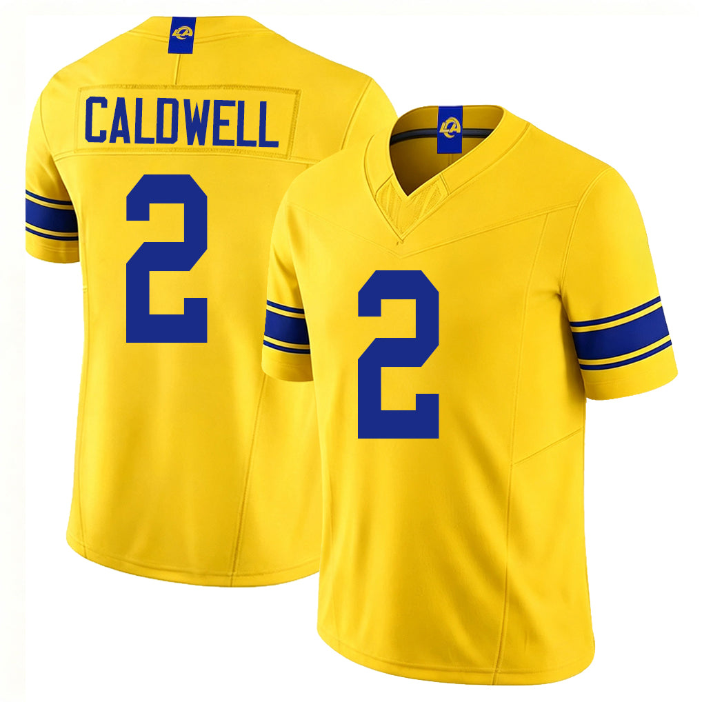 Los Angeles R #2 Caldwell Player Football V Neck Short Sleeve Gold Jersey Matthew For Men Youth Women Gift