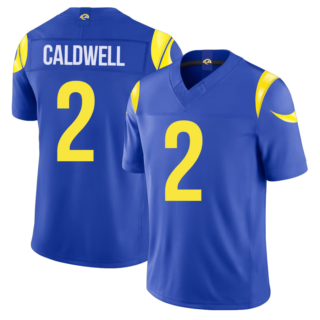 Los Angeles R #2 Caldwell Player Football V Neck Short Sleeve Royal Jersey Matthew For Men Youth Women Gift