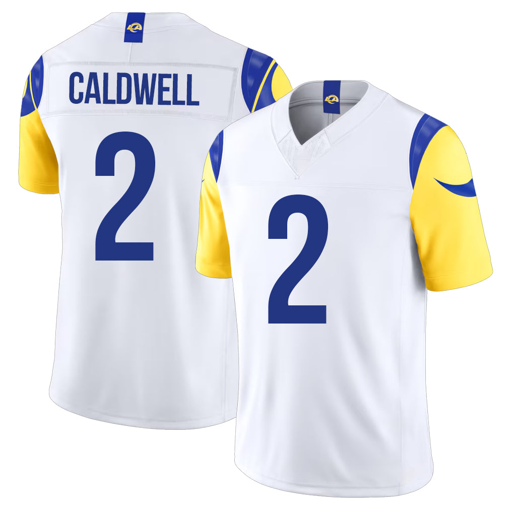 Los Angeles R #2 Caldwell Player Football V Neck Short Sleeve White Jersey Matthew For Men Youth Women Gift