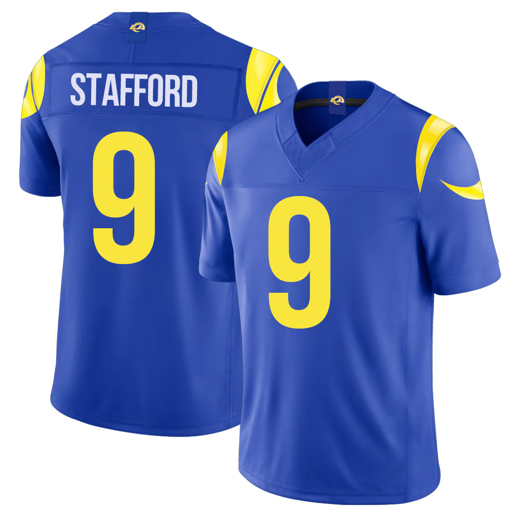 Los Angeles R #9 Stafford Player Football V Neck Short Sleeve Royal Jersey Matthew For Men Youth Women Gift