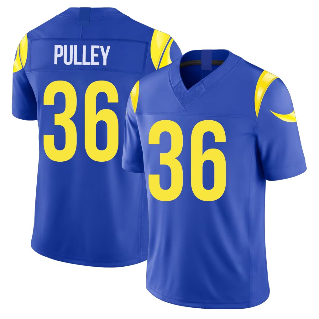 Los Angeles R #36 Pulley Player Football V Neck Short Sleeve Royal Jersey Maximus For Men Youth Women Gift