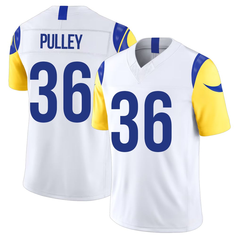 Los Angeles R #36 Pulley Player Football V Neck Short Sleeve White Jersey Maximus For Men Youth Women Gift