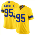 Los Angeles R #95 Garrett Player Football V Neck Short Sleeve Gold Jersey Myles For Men Youth Women Gift