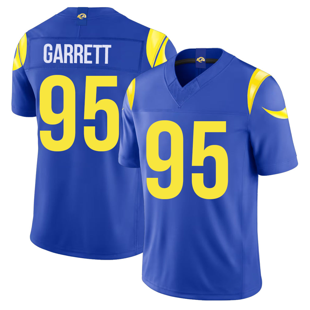 Los Angeles R #95 Garrett Player Football V Neck Short Sleeve Royal Jersey Myles For Men Youth Women Gift