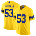 Los Angeles R #53 Landman Player Football V Neck Short Sleeve Gold Jersey Nate For Men Youth Women Gift
