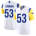 Los Angeles R #53 Landman Player Football V Neck Short Sleeve White Jersey Nate For Men Youth Women Gift
