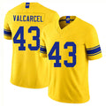 Los Angeles R #43 Valcarcel Player Football V Neck Short Sleeve Gold Jersey Nate For Men Youth Women Gift