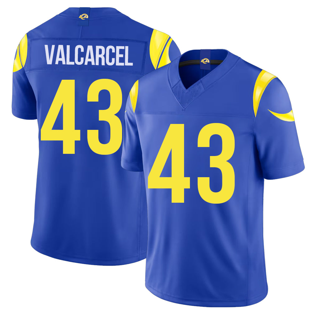 Los Angeles R #43 Valcarcel Player Football V Neck Short Sleeve Royal Jersey Nate For Men Youth Women Gift