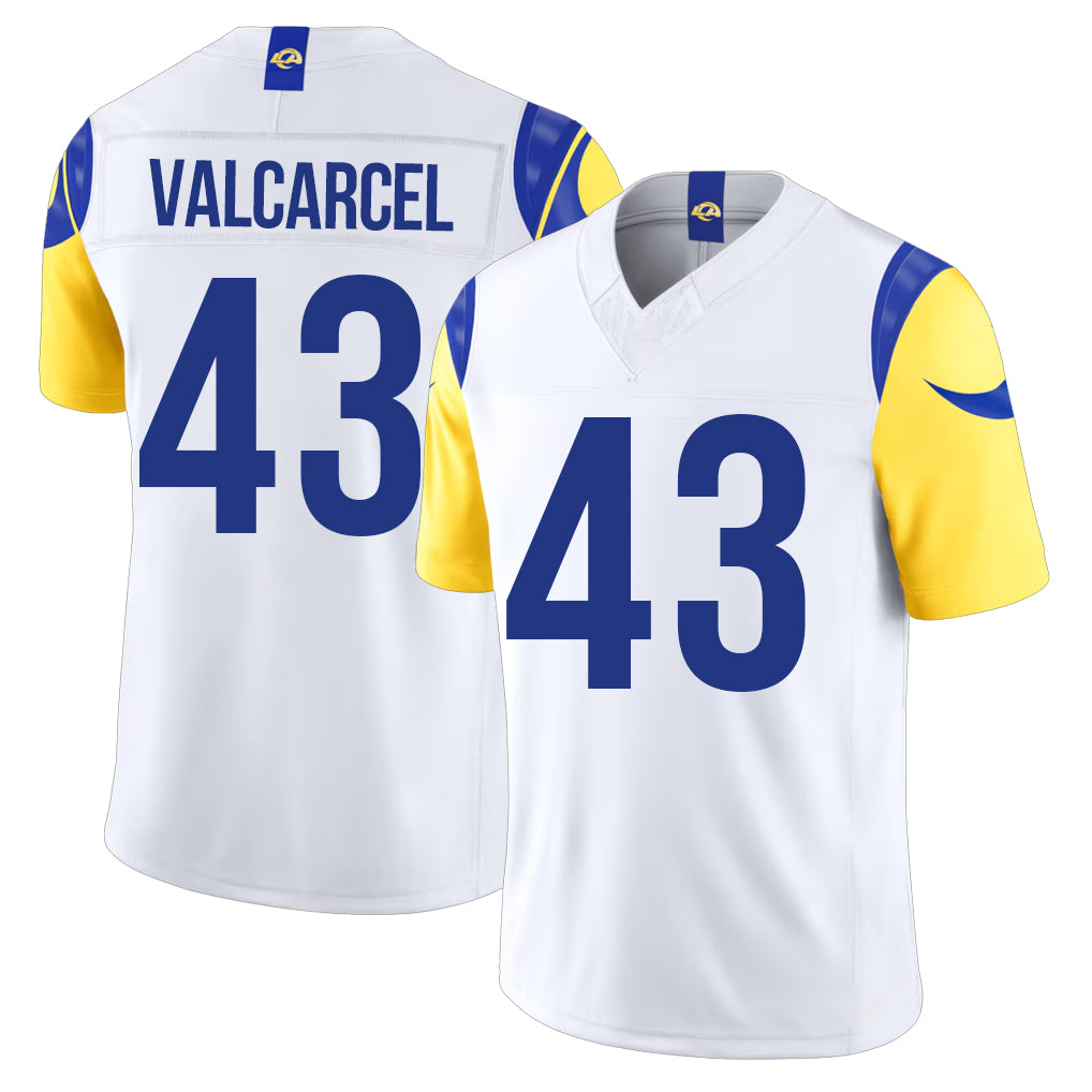 Los Angeles R #43 Valcarcel Player Football V Neck Short Sleeve White Jersey Nate For Men Youth Women Gift