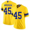 Los Angeles R #45 Andersen Player Football V Neck Short Sleeve Gold Jersey Nick For Men Youth Women Gift