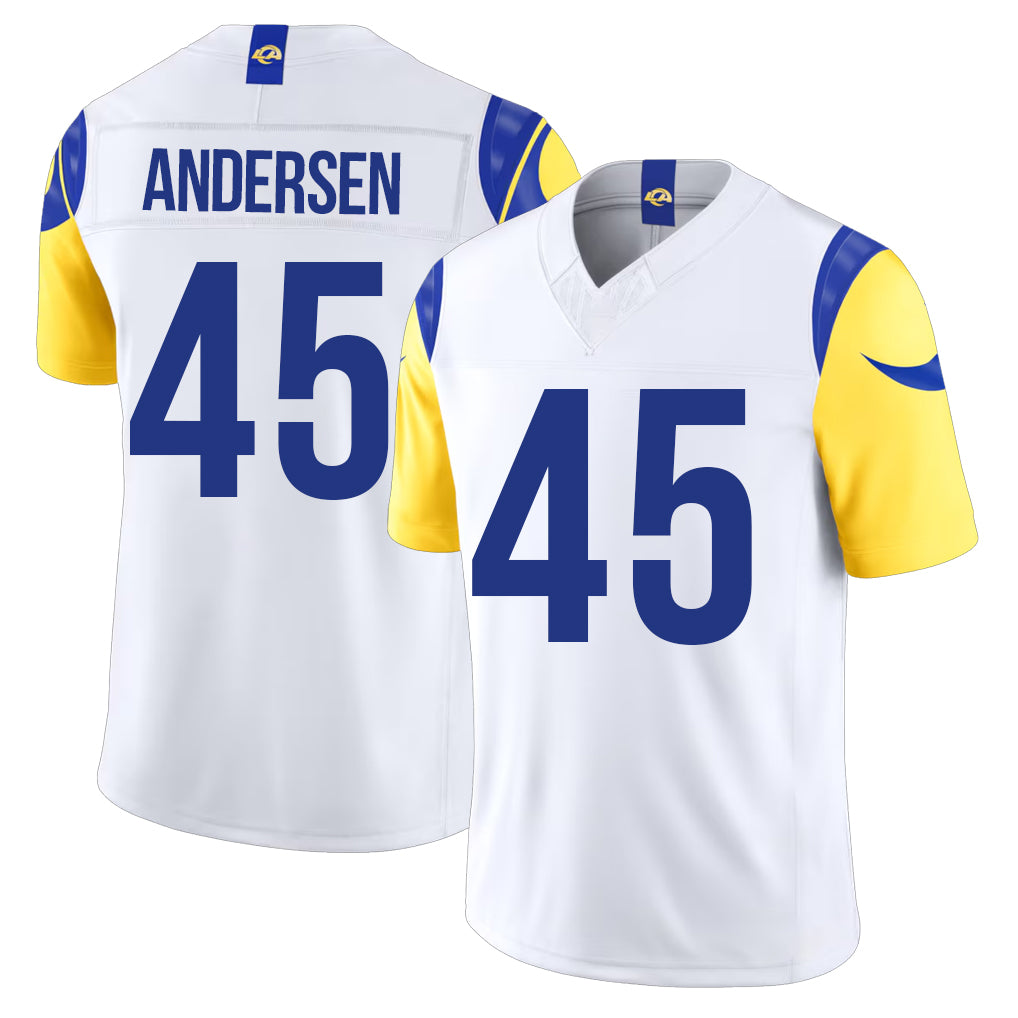 Los Angeles R #45 Andersen Player Football V Neck Short Sleeve White Jersey Nick For Men Youth Women Gift