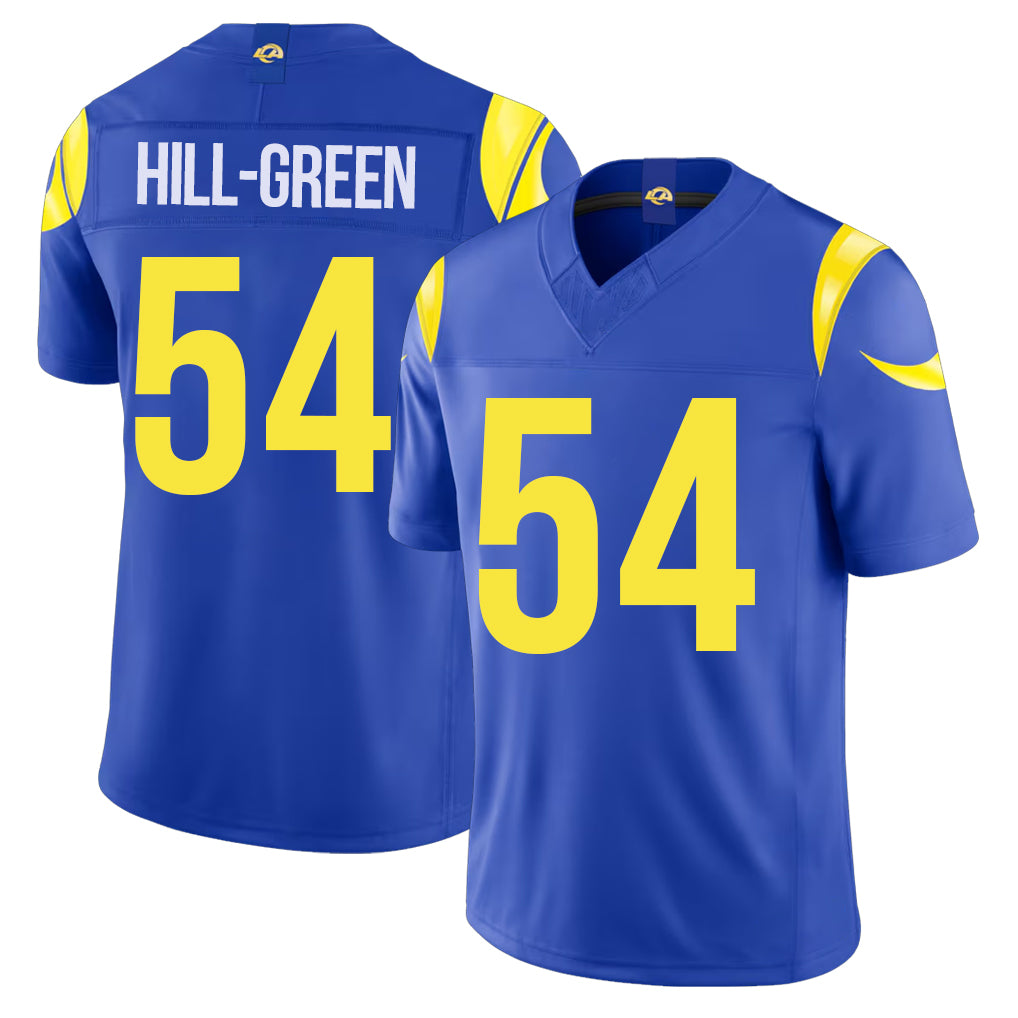 Los Angeles R #54 Hill-Green Player Football V Neck Short Sleeve Royal Jersey Nikhai For Men Youth Women Gift