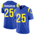 Los Angeles R #25 Fourqurean Player Football V Neck Short Sleeve Royal Jersey Nyzier For Men Youth Women Gift