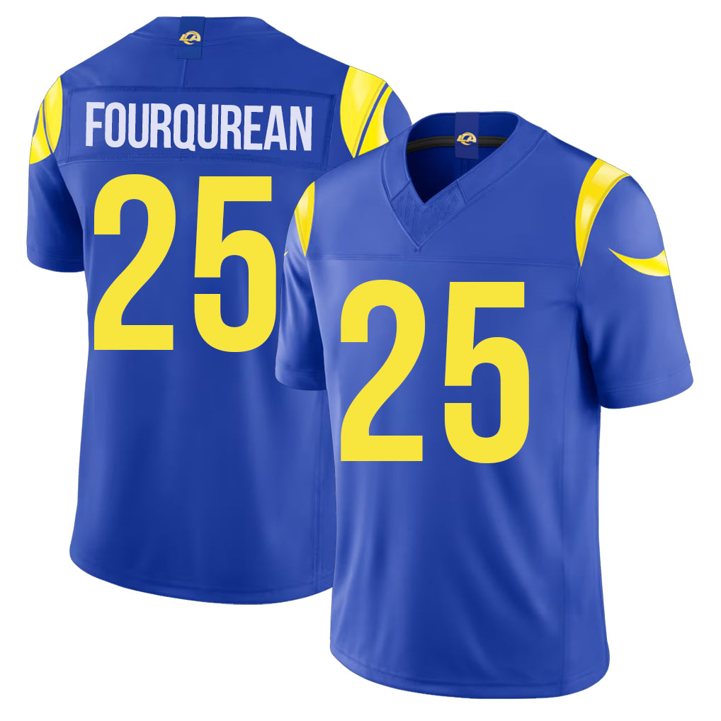 Los Angeles R #25 Fourqurean Player Football V Neck Short Sleeve Royal Jersey Nyzier For Men Youth Women Gift