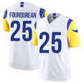 Los Angeles R #25 Fourqurean Player Football V Neck Short Sleeve White Jersey Nyzier For Men Youth Women Gift