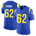 Los Angeles R #62 Zdroik Player Football V Neck Short Sleeve Royal Jersey Payton For Men Youth Women Gift