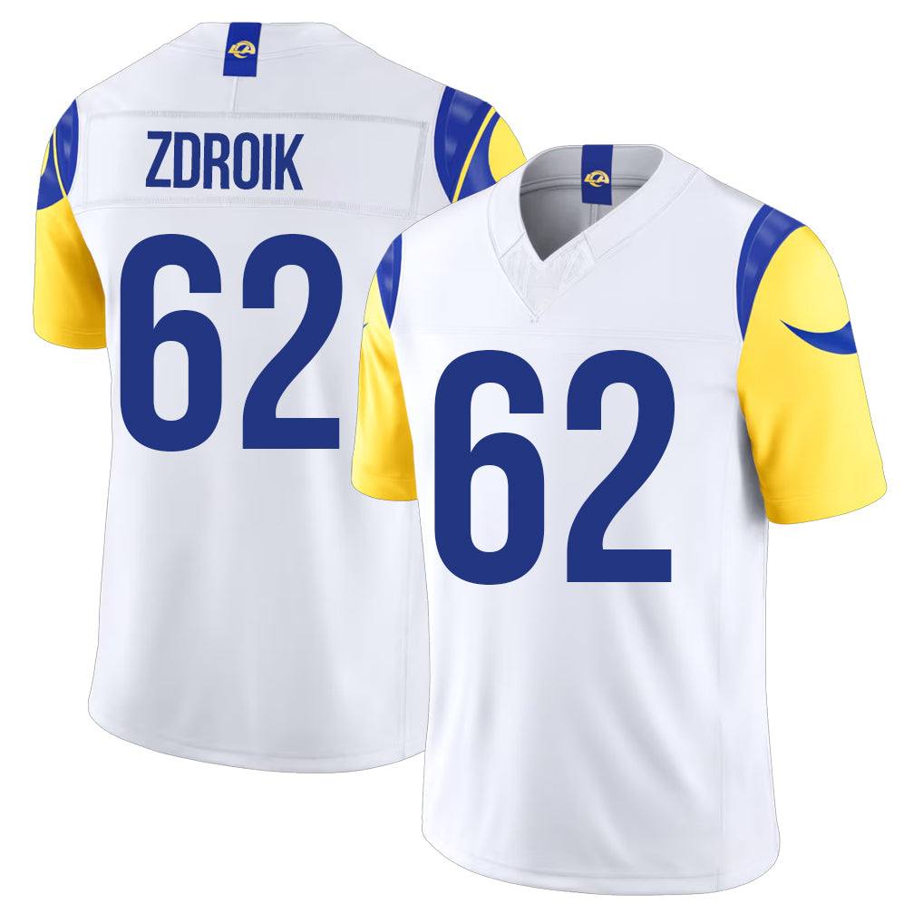 Los Angeles R #62 Zdroik Player Football V Neck Short Sleeve White Jersey Payton For Men Youth Women Gift