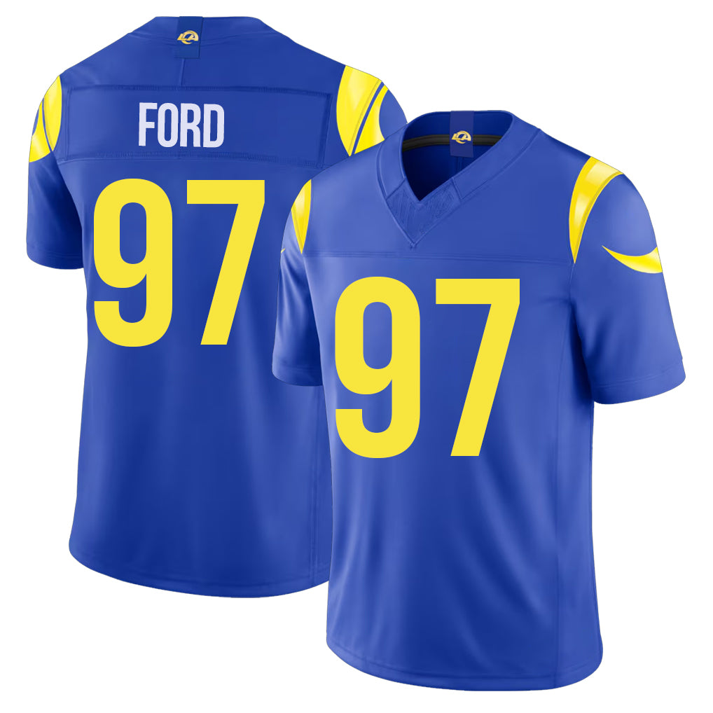 Los Angeles R #97 Ford Player Football V Neck Short Sleeve Royal Jersey Poona For Men Youth Women Gift