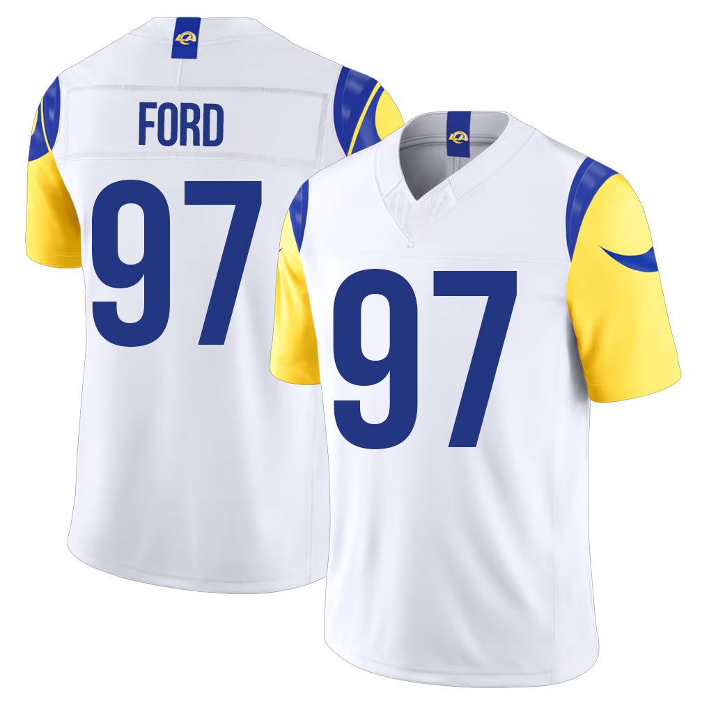 Los Angeles R #97 Ford Player Football V Neck Short Sleeve White Jersey Poona For Men Youth Women Gift