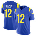 Los Angeles R #12 Nacua Player Football V Neck Short Sleeve Royal Jersey Puka For Men Youth Women Gift