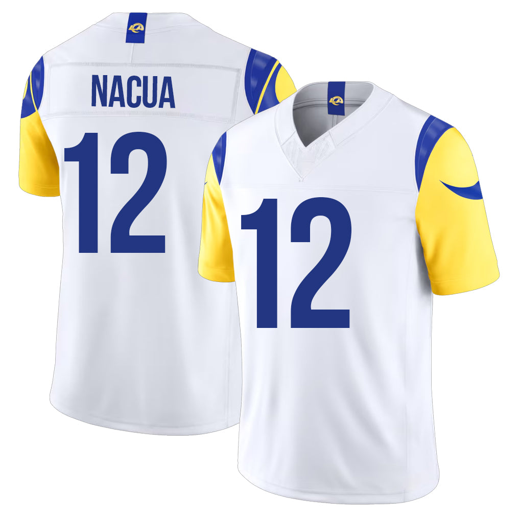 Los Angeles R #12 Nacua Player Football V Neck Short Sleeve White Jersey Puka For Men Youth Women Gift