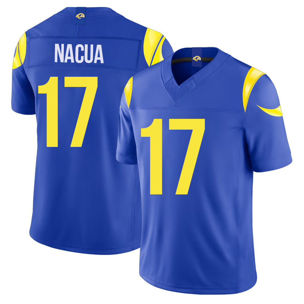 Los Angeles R #17 Nacua Player Football V Neck Short Sleeve Royal Jersey Puka For Men Youth Women Gift