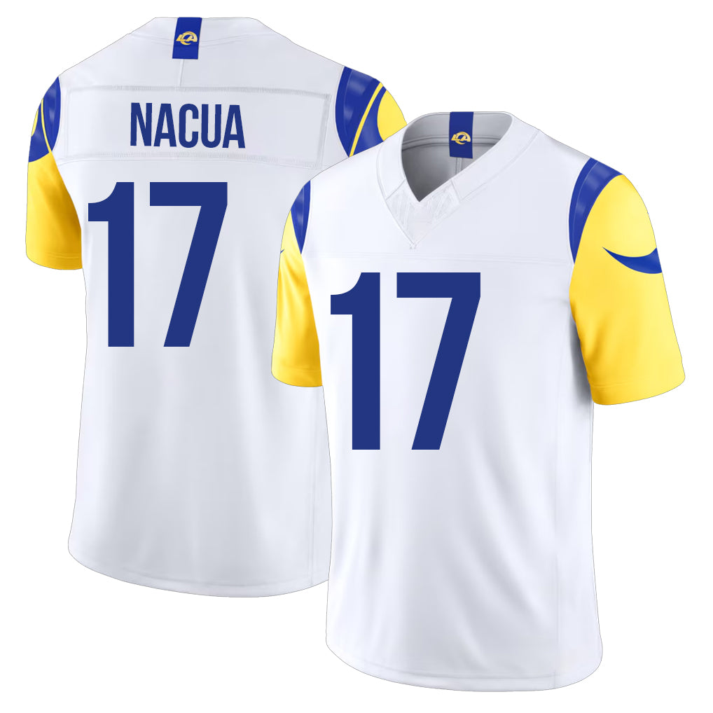 Los Angeles R #17 Nacua Player Football V Neck Short Sleeve White Jersey Puka For Men Youth Women Gift