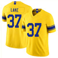 Los Angeles R #37 Lake Player Football V Neck Short Sleeve Gold Jersey Quentin For Men Youth Women Gift