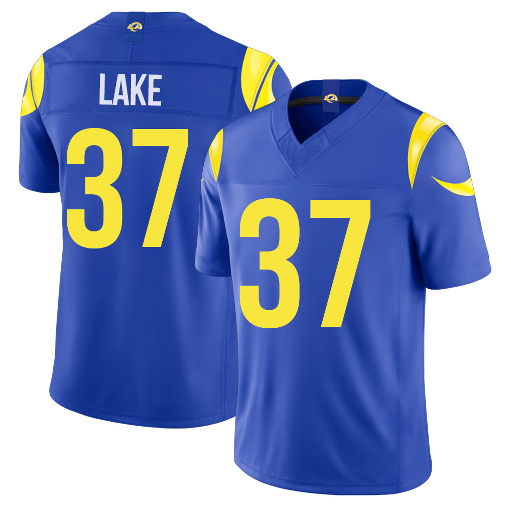 Los Angeles R #37 Lake Player Football V Neck Short Sleeve Royal Jersey Quentin For Men Youth Women Gift