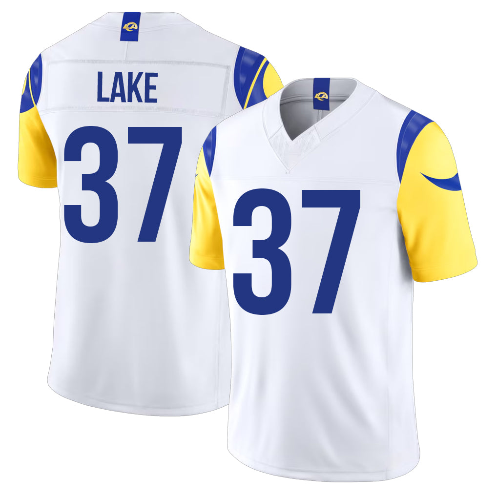 Los Angeles R #37 Lake Player Football V Neck Short Sleeve White Jersey Quentin For Men Youth Women Gift